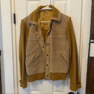 Vintage Knit and Leather Cardigan Jacket.